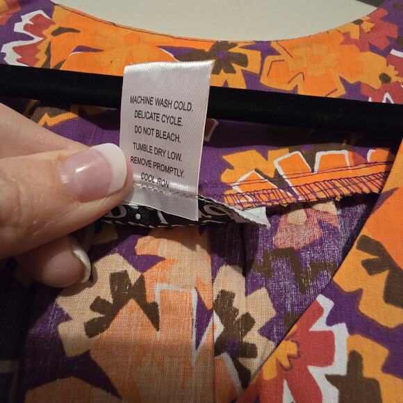 Vtg Hawaiian Floral Mumu Caftan House Dress Womens 2X Orange Purple Comfy Flowy - Picture 6 of 11